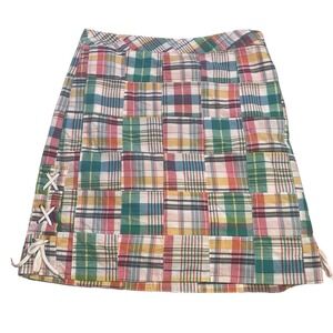 Talbots Skirt Size 8 Madras Plaid Print Patchwork Lined Side Tie Cotton Preppy